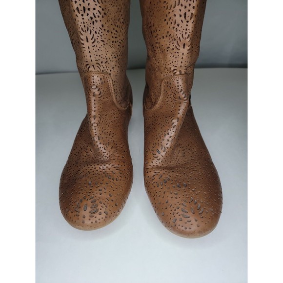 Sundance Stardust Tall Tan Brown Leather Boots Laser cut EU 41, US 9.5 - Picture 6 of 10
